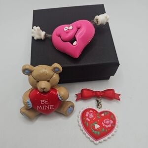 3 Vintage Valentine Brooch Pins